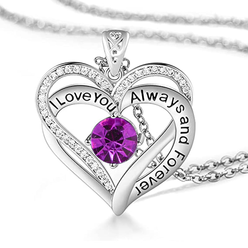 I Love You Always And Forever Heart Birthstone Necklace