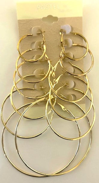 Gold  Hoop Earrings - 6 pair