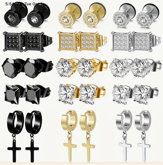 Earrings-Men Stainless Steel Stud (One Pair)