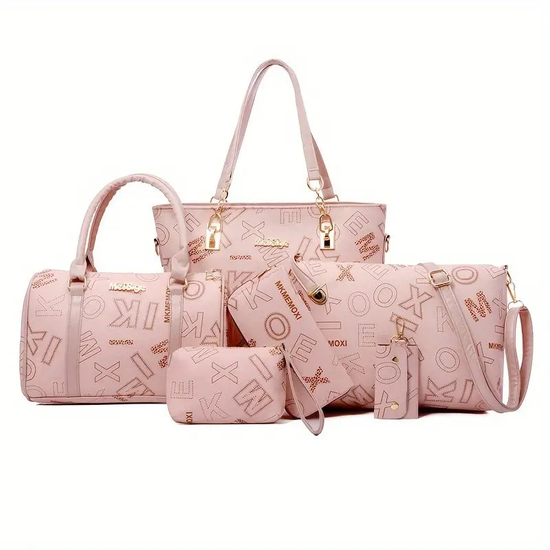 6pcs Retro Letter Print Handbag Set