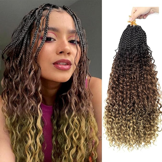 (16 Inch (One Pack - 4-30-27) Goddess Box Braids Crochet Hair With Curly Ends