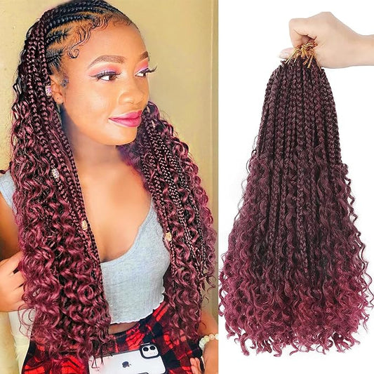 (16 Inch (One Pack), T1B BUG) Goddess Box Braids Crochet Hair With Curly Ends