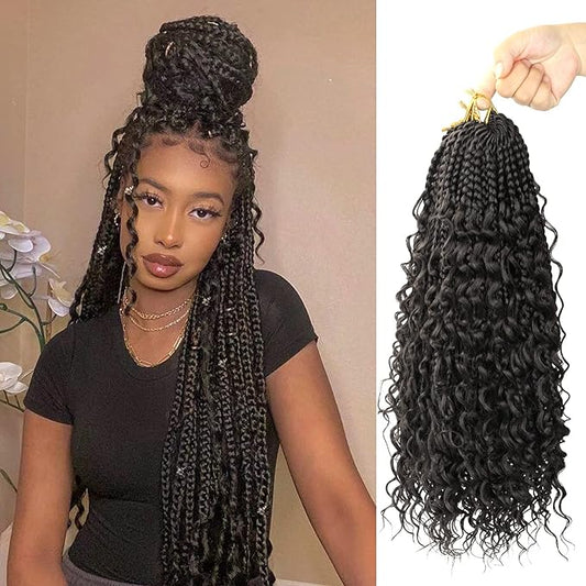 (14 Inch #4) Goddess Box Braids Crochet Hair With Curly Ends