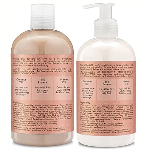 Shea Moisture Shampoo and Conditioner Set, Coconut & Hibiscus Curl & Shine, Curly Hair Products with Coconut Oil, Vitamin E & Neem Oil Provides Frizz Control, 13 Fl Oz Each
