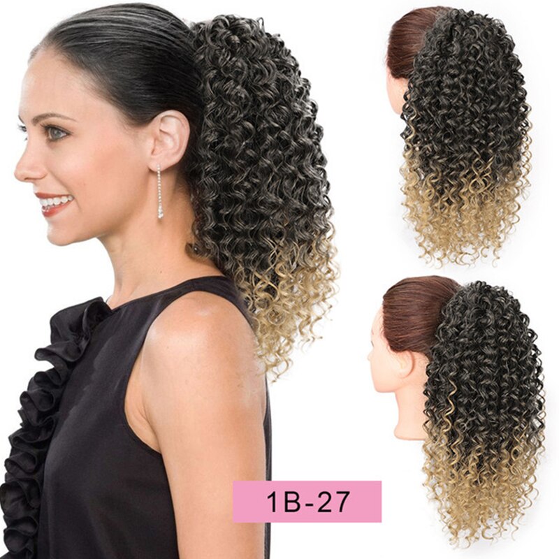 Synthetic Short Afro Puff Bun Ponytail With Drawstring And Clip In Extension