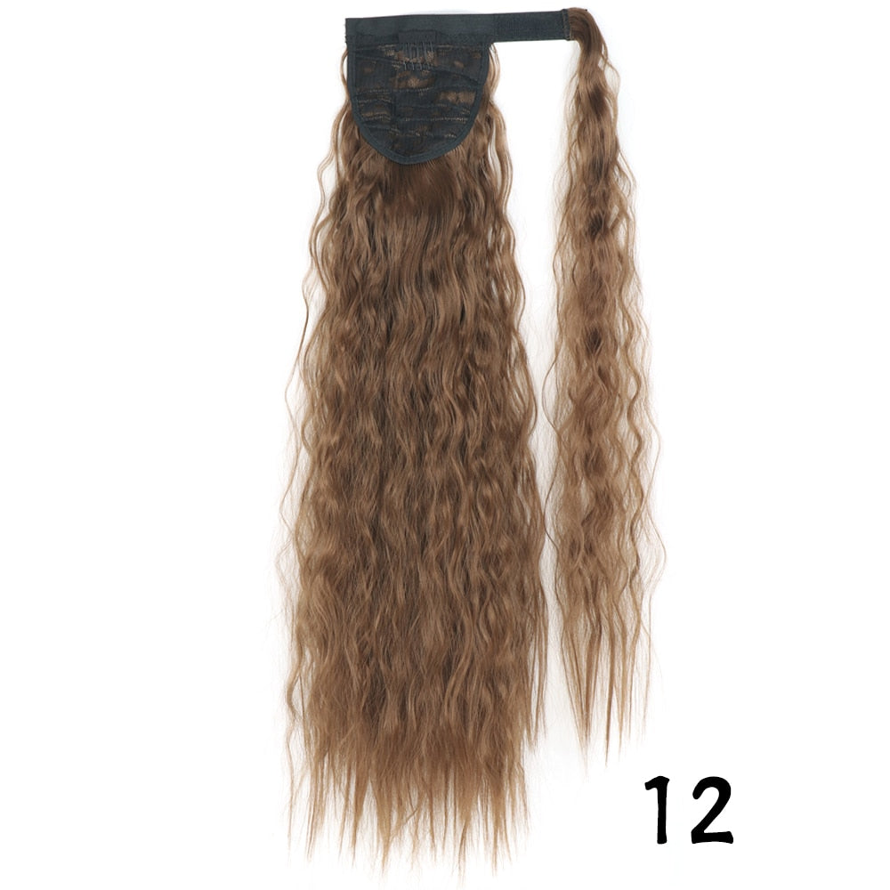 Synthetic Long Corn Wavy Ponytail Hairpiece Wrap on Hair Clip Extensions