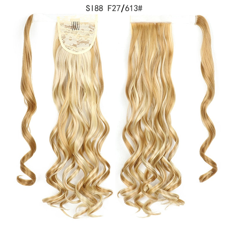 Long Curly Ponytail Natural Wrap On Clip Hair Synthetic