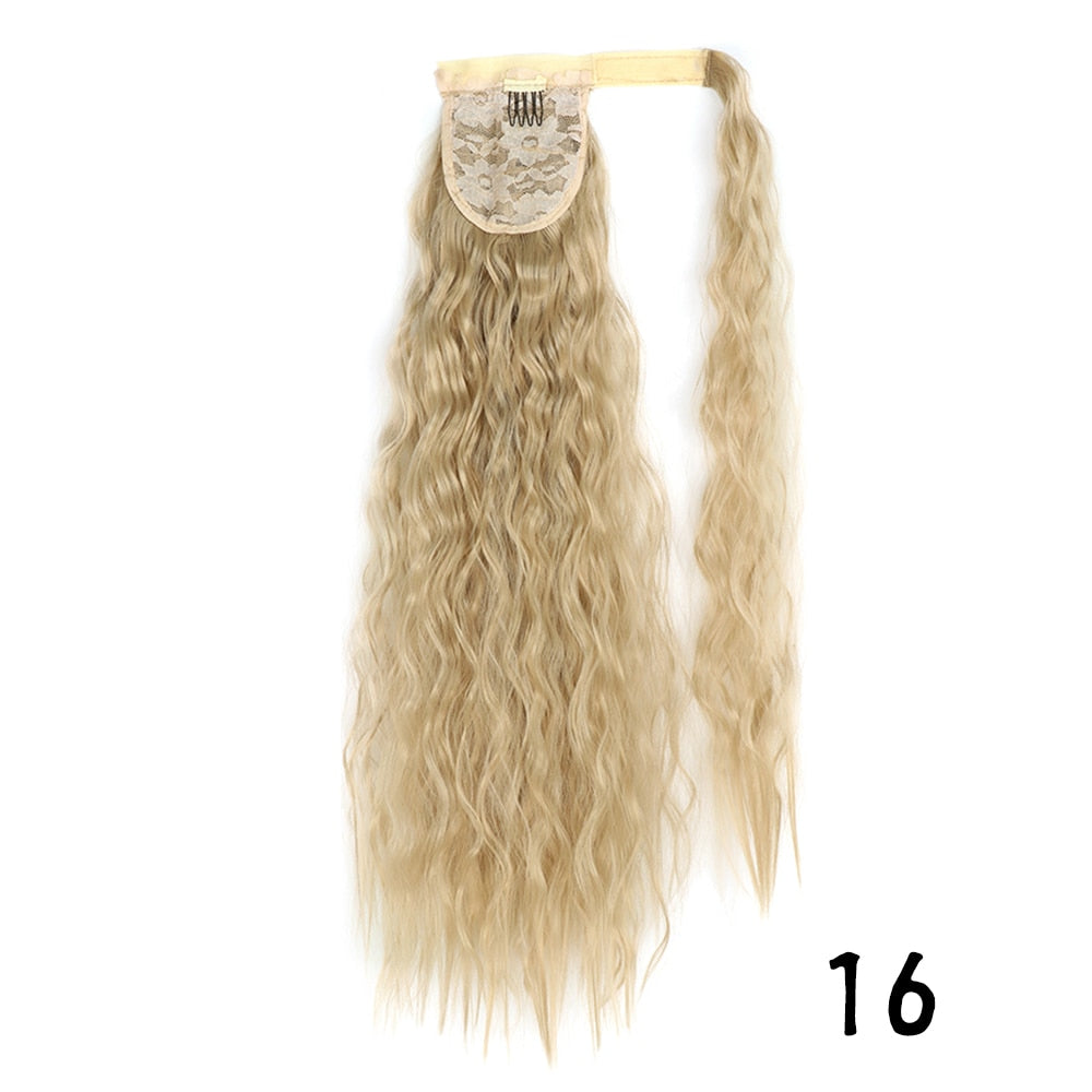 Synthetic Long Corn Wavy Ponytail Hairpiece Wrap on Hair Clip Extensions