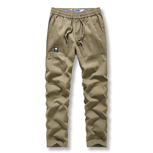 Men's washed solid color straight tube long cargo pants