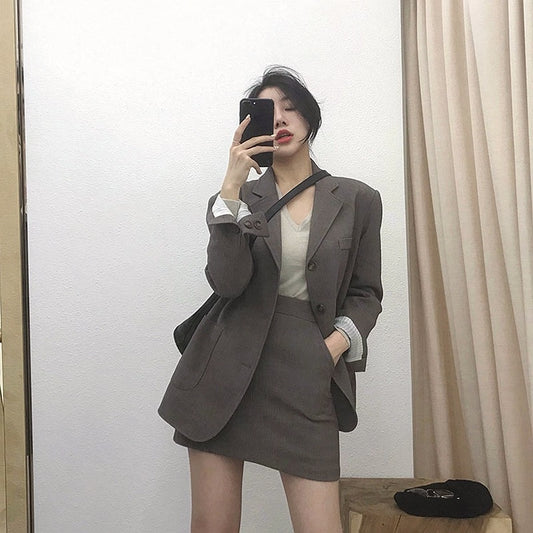 Office Blazers Women Solid Colors Single Breasted 2022 Autumn Chic Suit