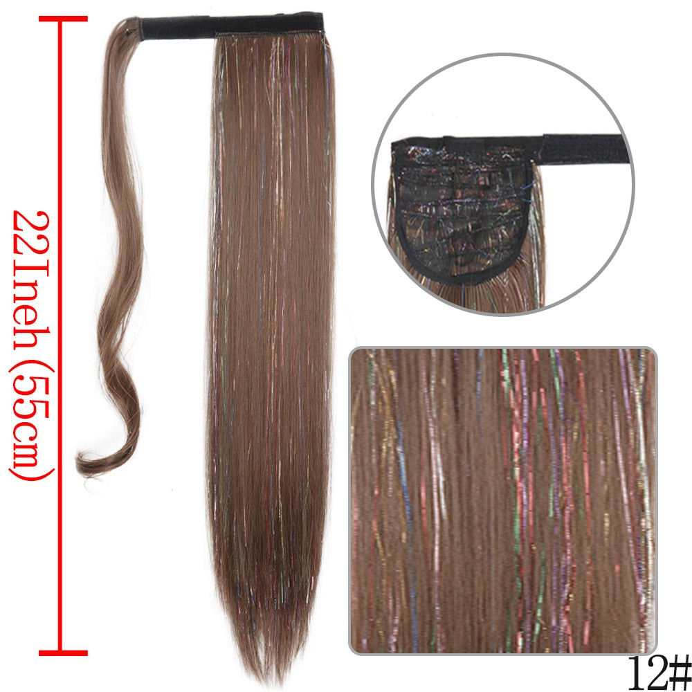 LISI GIRL Synthetic Hair 22''34'' Long Straight Ponytail Wrap Around Ponytail Clip in Hair Extensions Natural Hairpiece Headwear