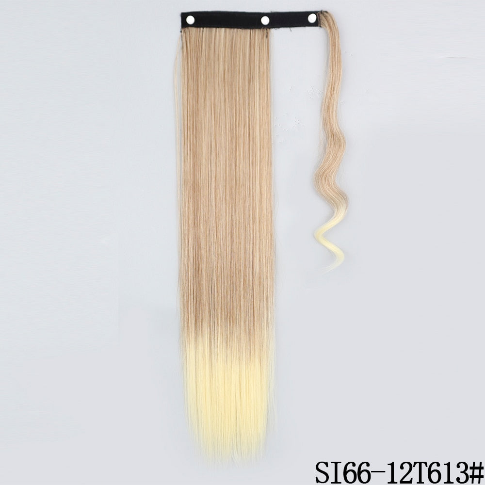 LISI GIRL Synthetic Hair 22''34'' Long Straight Ponytail Wrap Around Ponytail Clip in Hair Extensions Natural Hairpiece Headwear