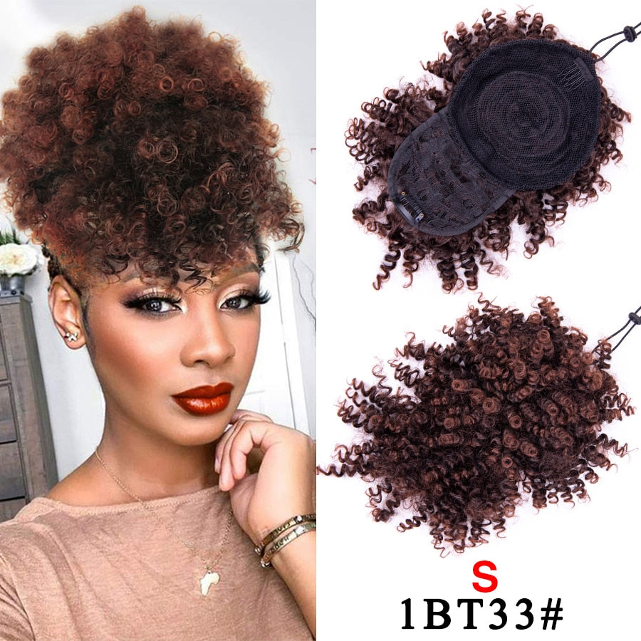 Leeons Synthetic New Curly Bangs Afro Drawstring Ponytail 11Color Kinky Curly Hair Bangs Hair Extension Clip On Front Hairpieces