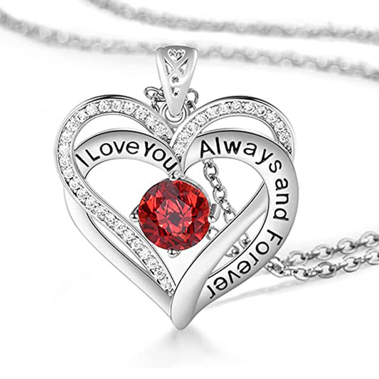 I Love You Always And Forever Heart Birthstone Necklace